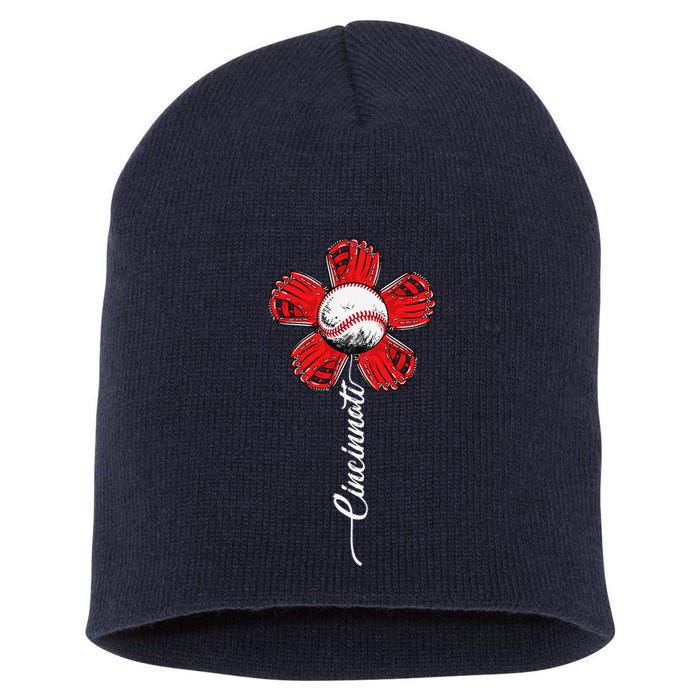 Cincinnati Baseball Flower I Love Cincinnati Baseball Spirit Short Acrylic Beanie