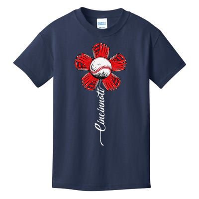 Cincinnati Baseball Flower I Love Cincinnati Baseball Spirit Kids T-Shirt