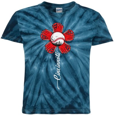 Cincinnati Baseball Flower I Love Cincinnati Baseball Spirit Kids Tie-Dye T-Shirt