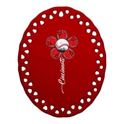 Cincinnati Baseball Flower I Love Cincinnati Baseball Spirit Ceramic Oval Ornament