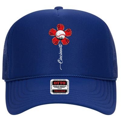 Cincinnati Baseball Flower I Love Cincinnati Baseball Spirit High Crown Mesh Back Trucker Hat