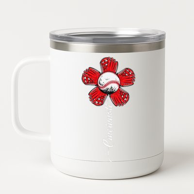 Cincinnati Baseball Flower I Love Cincinnati Baseball Spirit 12 oz Stainless Steel Tumbler Cup