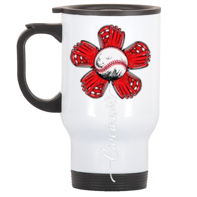 Cincinnati Baseball Flower I Love Cincinnati Baseball Spirit Stainless Steel Travel Mug