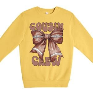 Coquette Bow Football Pumpkin Squad Thanksgiving Cousin Crew Gift Premium Crewneck Sweatshirt