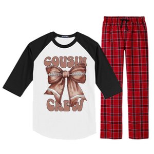 Coquette Bow Football Pumpkin Squad Thanksgiving Cousin Crew Gift Raglan Sleeve Pajama Set