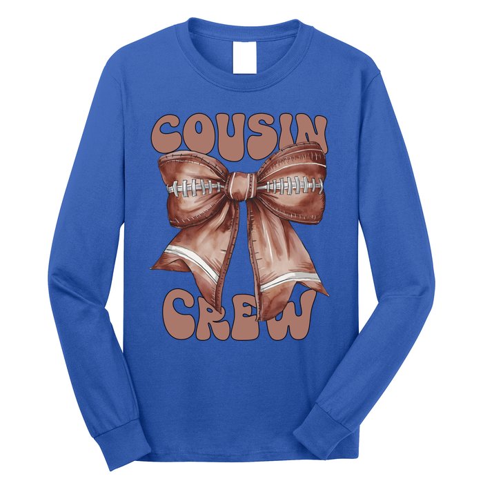 Coquette Bow Football Pumpkin Squad Thanksgiving Cousin Crew Gift Long Sleeve Shirt