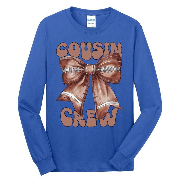 Coquette Bow Football Pumpkin Squad Thanksgiving Cousin Crew Gift Tall Long Sleeve T-Shirt