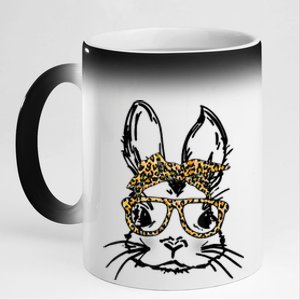 Cute Bunny Face Shirt Leopard Print Glasses EASTER Wo Boy 11oz Black Color Changing Mug