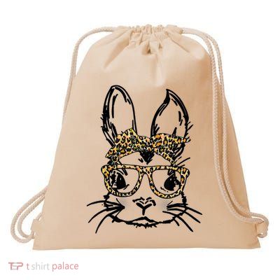Cute Bunny Face Shirt Leopard Print Glasses EASTER Wo Boy Drawstring Bag