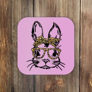 Cute Bunny Face Shirt Leopard Print Glasses EASTER Wo Boy Coaster