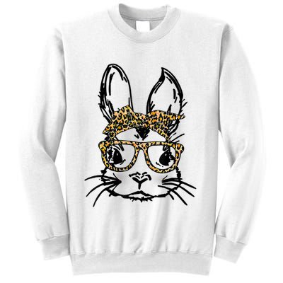 Cute Bunny Face Shirt Leopard Print Glasses EASTER Wo Boy Sweatshirt