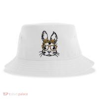 Cute Bunny Face Shirt Leopard Print Glasses EASTER Wo Boy Sustainable Bucket Hat