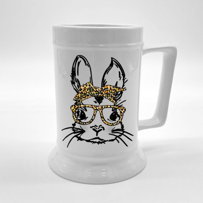 Cute Bunny Face Shirt Leopard Print Glasses EASTER Wo Boy Beer Stein