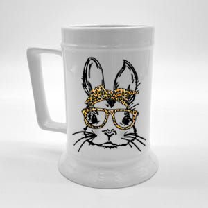 Cute Bunny Face Shirt Leopard Print Glasses EASTER Wo Boy Beer Stein