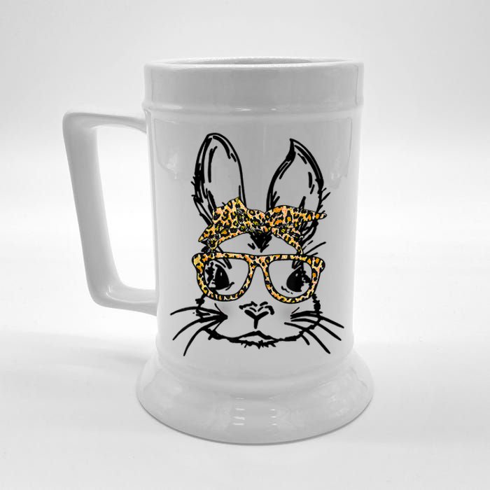 Cute Bunny Face Shirt Leopard Print Glasses EASTER Wo Boy Beer Stein