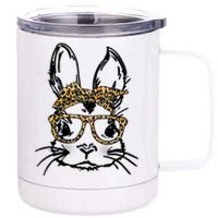 Cute Bunny Face Shirt Leopard Print Glasses EASTER Wo Boy 12 oz Stainless Steel Tumbler Cup