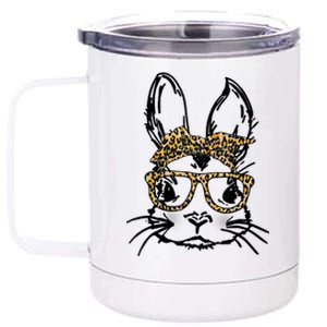 Cute Bunny Face Shirt Leopard Print Glasses EASTER Wo Boy 12 oz Stainless Steel Tumbler Cup