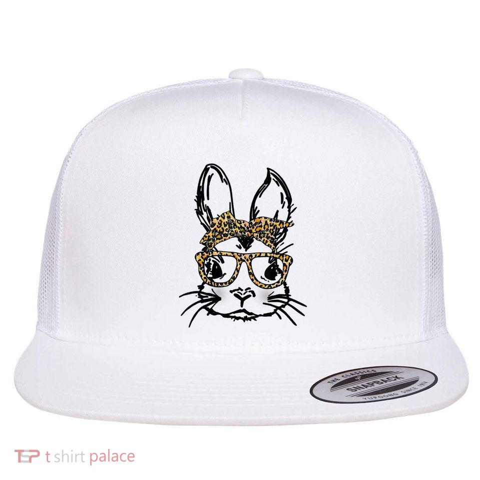 Cute Bunny Face Shirt Leopard Print Glasses EASTER Wo Boy Flatbill Hat