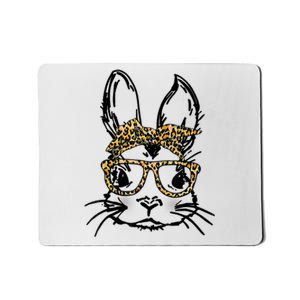 Cute Bunny Face Shirt Leopard Print Glasses EASTER Wo Boy Mousepad