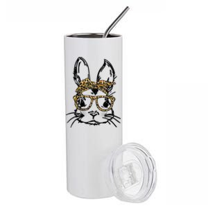 Cute Bunny Face Shirt Leopard Print Glasses EASTER Wo Boy Stainless Steel Tumbler