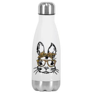 Cute Bunny Face Shirt Leopard Print Glasses EASTER Wo Boy Stainless Steel Insulated Water Bottle