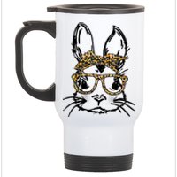 Cute Bunny Face Shirt Leopard Print Glasses EASTER Wo Boy Stainless Steel Travel Mug