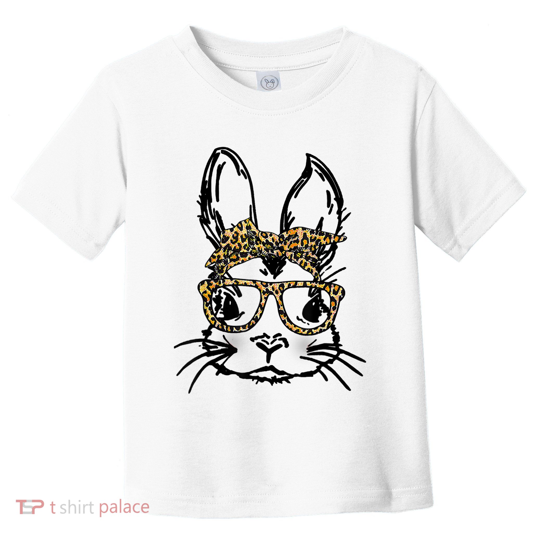 Cute Bunny Face Shirt Leopard Print Glasses EASTER Wo Boy Toddler T-Shirt
