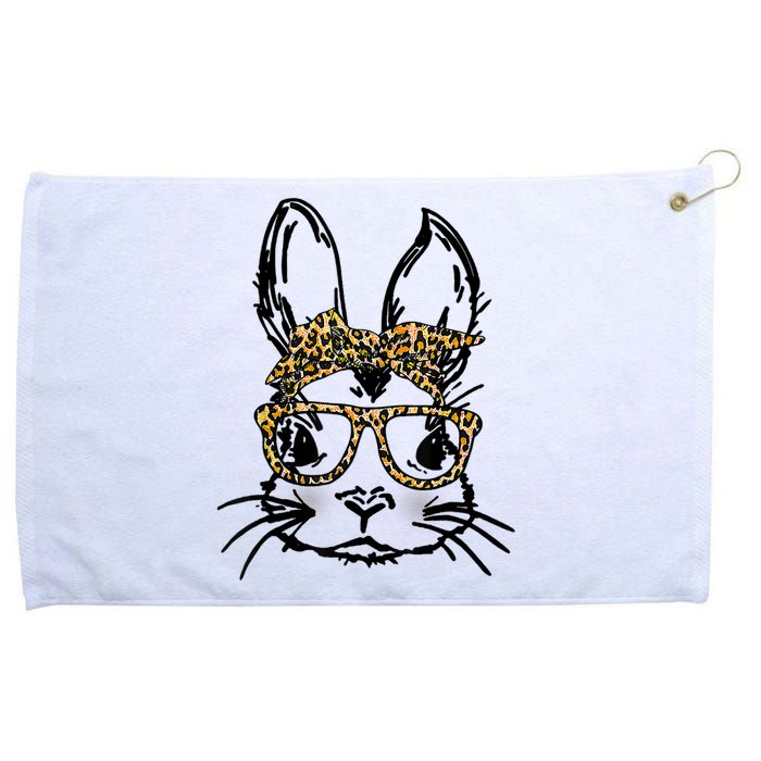 Cute Bunny Face Shirt Leopard Print Glasses EASTER Wo Boy Grommeted Golf Towel