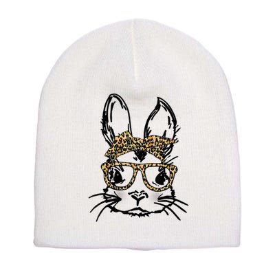 Cute Bunny Face Shirt Leopard Print Glasses EASTER Wo Boy Short Acrylic Beanie
