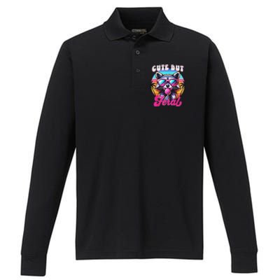 Cute But Feral Funny Trash Panda Quirk Performance Long Sleeve Polo