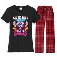 Cute But Feral Funny Trash Panda Quirk Women's Flannel Pajama Set