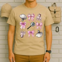 Coquette Bow Forensic Scientist Investigator Fingerprint T-Shirt