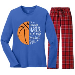 Christian Basketball Funny Gift N Jesus Sayings Gift Women's Long Sleeve Flannel Pajama Set 