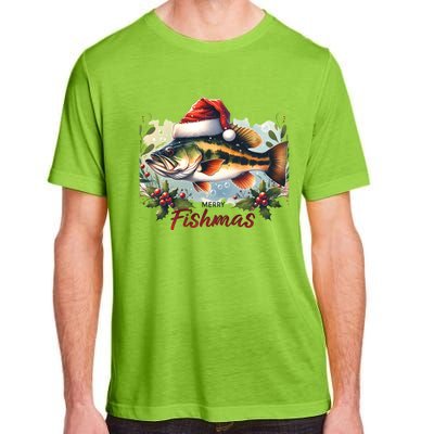 Christmas Bass Fish In Santa Hat Wishing A Merry Fishmas Gift Adult ChromaSoft Performance T-Shirt