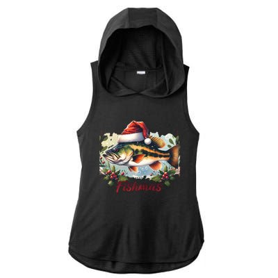 Christmas Bass Fish In Santa Hat Wishing A Merry Fishmas Gift Ladies PosiCharge Tri-Blend Wicking Draft Hoodie Tank