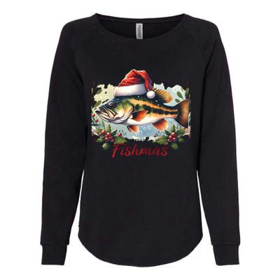 Christmas Bass Fish In Santa Hat Wishing A Merry Fishmas Gift Womens California Wash Sweatshirt