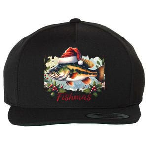 Christmas Bass Fish In Santa Hat Wishing A Merry Fishmas Gift Wool Snapback Cap