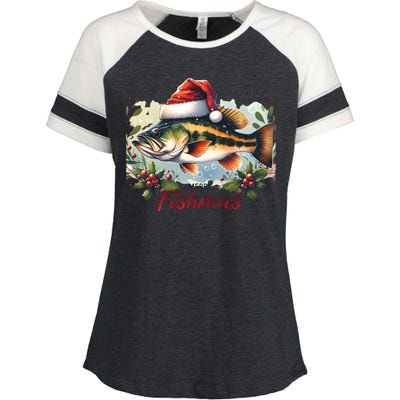 Christmas Bass Fish In Santa Hat Wishing A Merry Fishmas Gift Enza Ladies Jersey Colorblock Tee