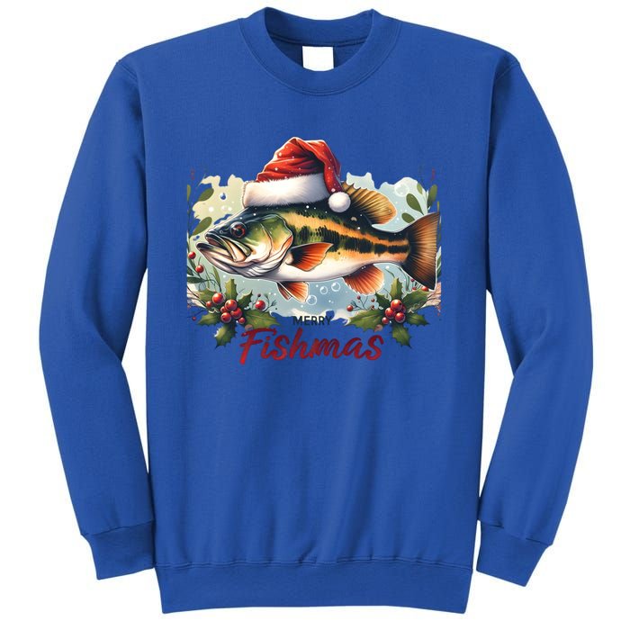 Christmas Bass Fish In Santa Hat Wishing A Merry Fishmas Gift Sweatshirt