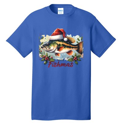 Christmas Bass Fish In Santa Hat Wishing A Merry Fishmas Gift Tall T-Shirt