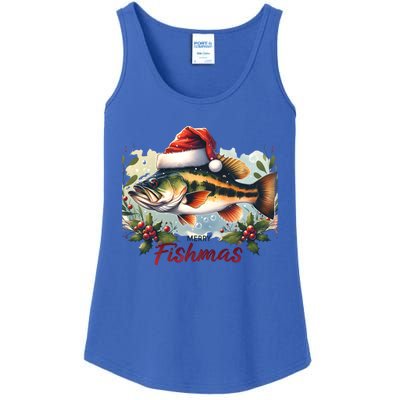 Christmas Bass Fish In Santa Hat Wishing A Merry Fishmas Gift Ladies Essential Tank