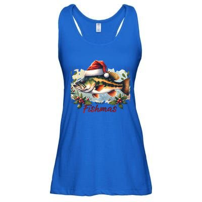 Christmas Bass Fish In Santa Hat Wishing A Merry Fishmas Gift Ladies Essential Flowy Tank