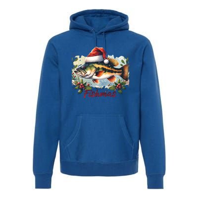 Christmas Bass Fish In Santa Hat Wishing A Merry Fishmas Gift Premium Hoodie