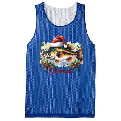 Christmas Bass Fish In Santa Hat Wishing A Merry Fishmas Gift Mesh Reversible Basketball Jersey Tank