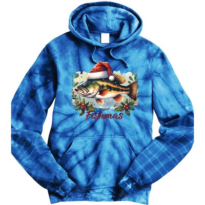 Christmas Bass Fish In Santa Hat Wishing A Merry Fishmas Gift Tie Dye Hoodie