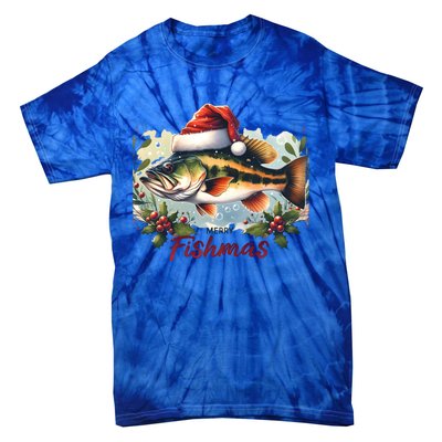 Christmas Bass Fish In Santa Hat Wishing A Merry Fishmas Gift Tie-Dye T-Shirt