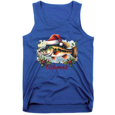 Christmas Bass Fish In Santa Hat Wishing A Merry Fishmas Gift Tank Top