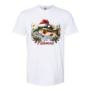 Christmas Bass Fish In Santa Hat Wishing A Merry Fishmas Gift Softstyle CVC T-Shirt