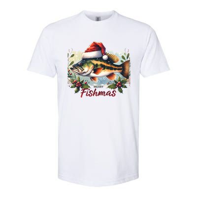 Christmas Bass Fish In Santa Hat Wishing A Merry Fishmas Gift Softstyle CVC T-Shirt