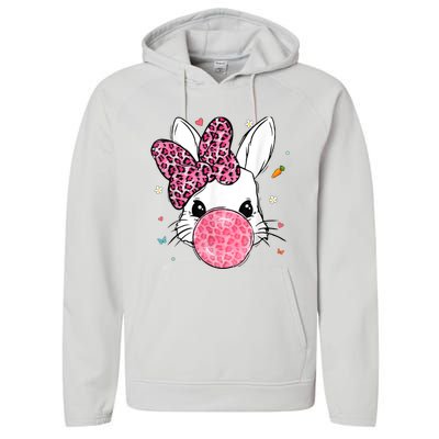 Cute Bunny Face Pink Leopard Bubblegum Easter Day Wo Girl Performance Fleece Hoodie